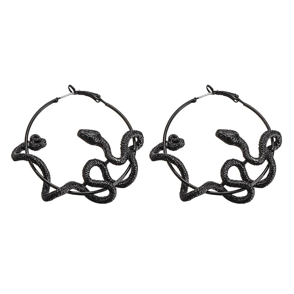 Boucles d'Oreilles Serpent Noir Cercle – Image 2