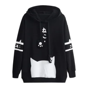 pull chat Kawaii neko Harajuku noir et blanc
